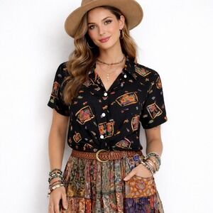 Vtg Easy Concepts Tops Womens L‎ Floral Cottagecore Peasant 90s Y2K Eclectic